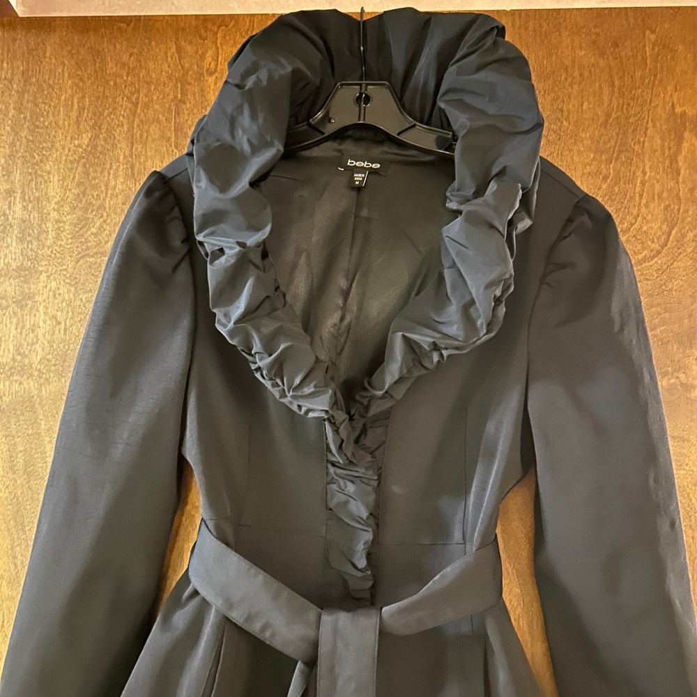 Bebe Satin Ruching Details Trim Trench Coat, Size M - Picture 4 of 16
